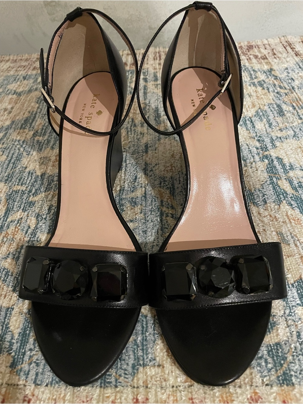 kate spade black leather and jeweled ankle-strap sandals Size 10
